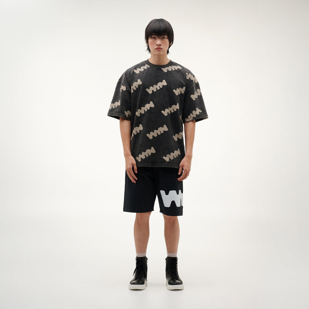 เสื้อยืดแขนสั้นผู้ชาย ทรงโอเวอร์ไซส์ คอกลม สีดำ