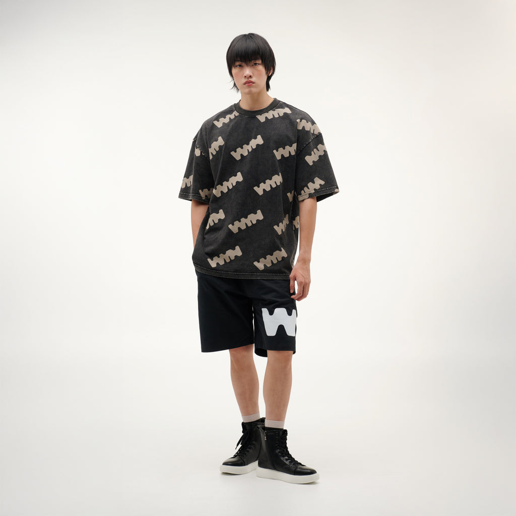 เสื้อยืดแขนสั้นผู้ชาย ทรงโอเวอร์ไซส์ คอกลม สีดำ
