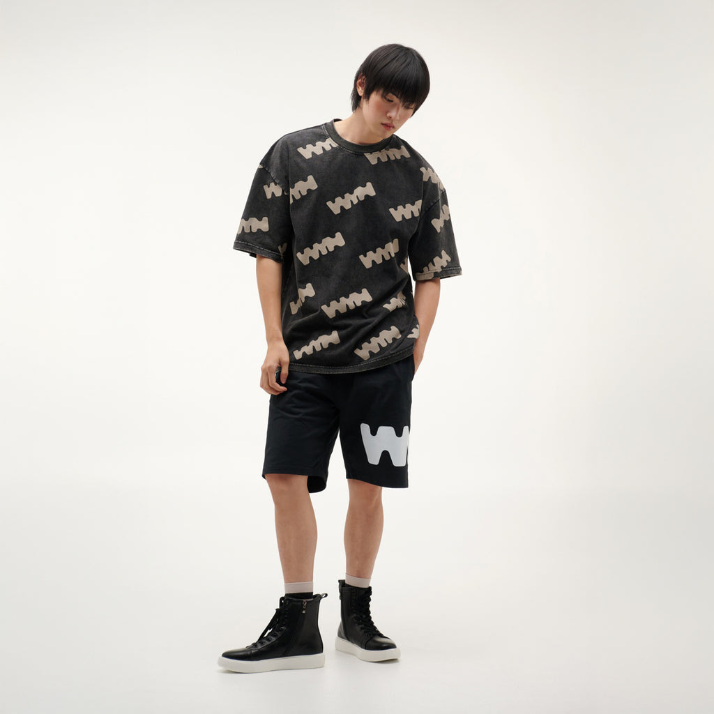 เสื้อยืดแขนสั้นผู้ชาย ทรงโอเวอร์ไซส์ คอกลม สีดำ