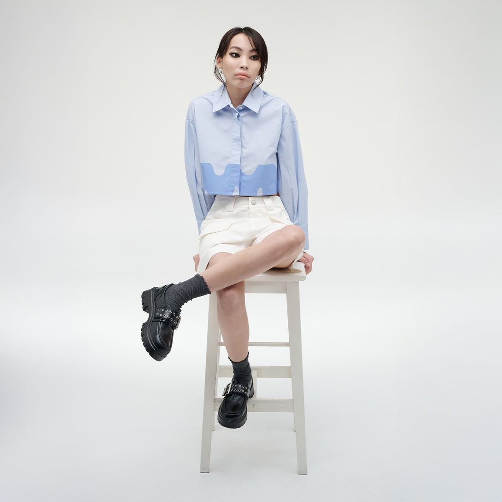 เสื้อเชิ้ตแขนยาวผู้หญิง ทรงครอป