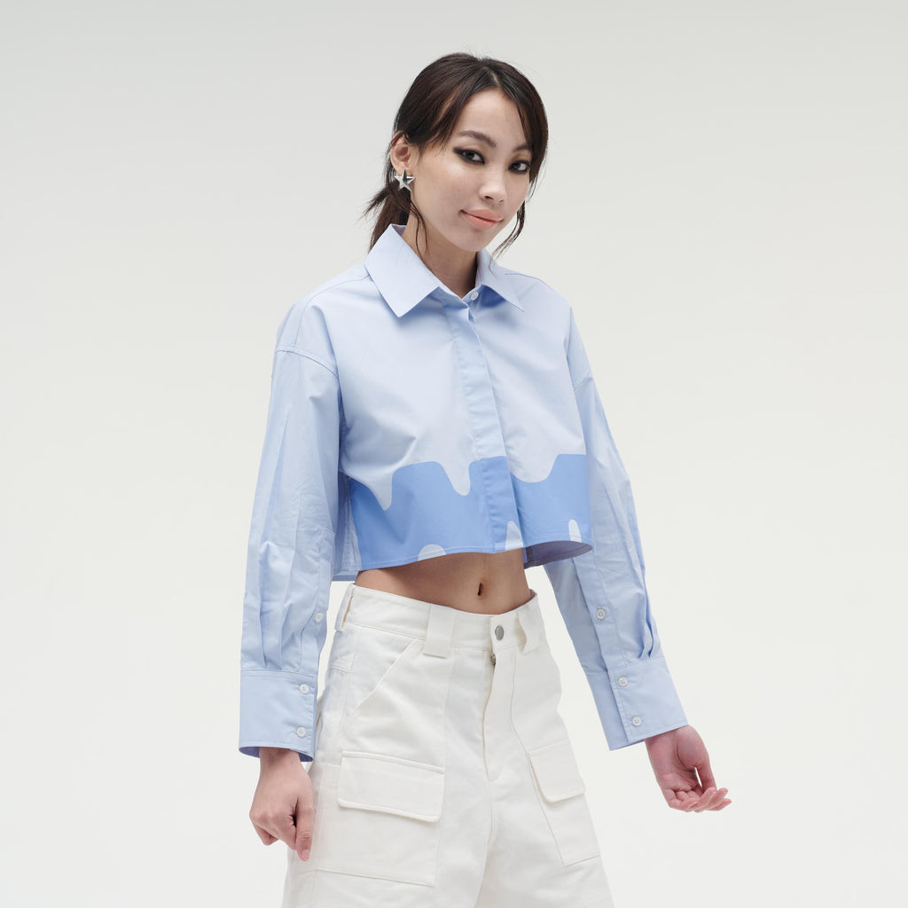 เสื้อเชิ้ตแขนยาวผู้หญิง ทรงครอป