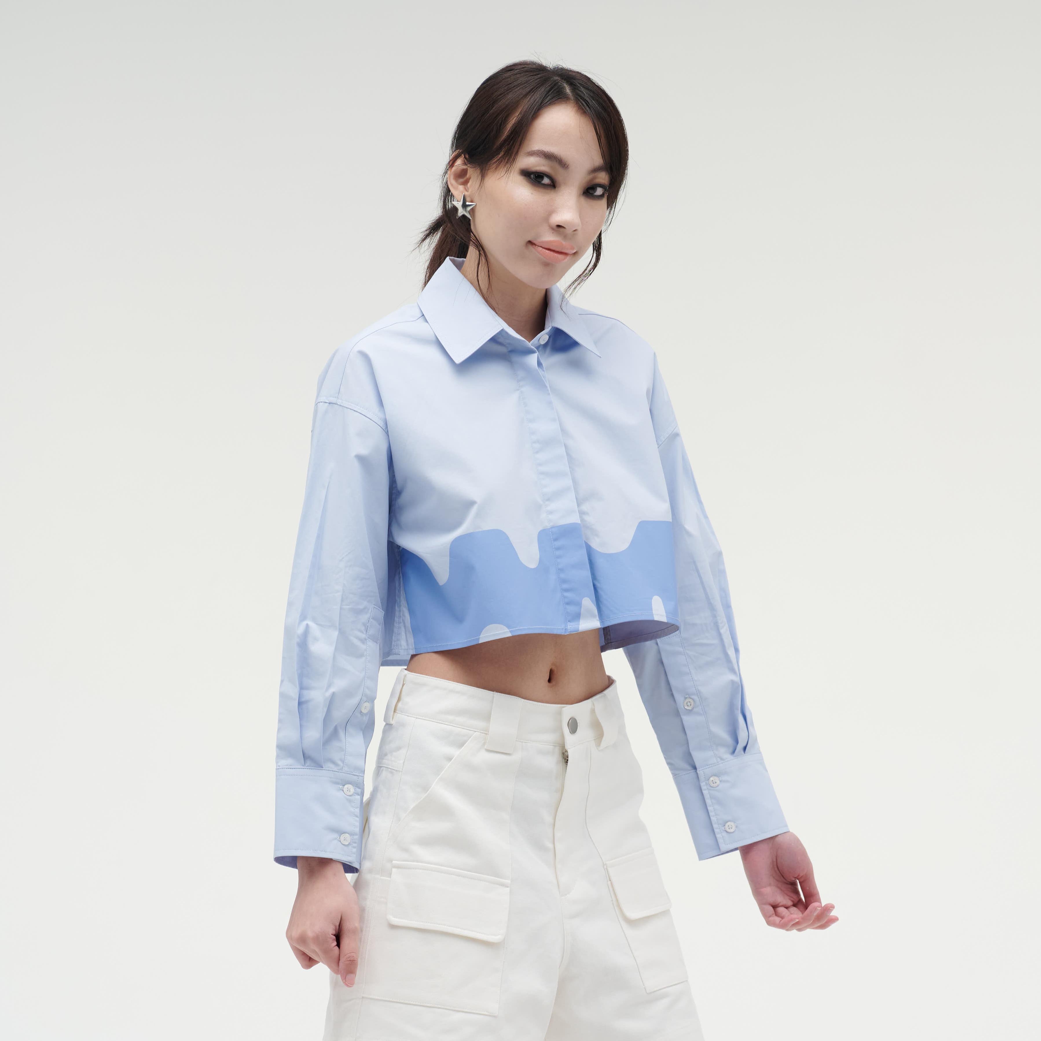 เสื้อเชิ้ตแขนยาวผู้หญิง ทรงครอป